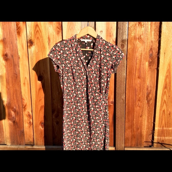 DONATED. Black and Red Fitted Wrap-style Dress - Picture 3 of 4